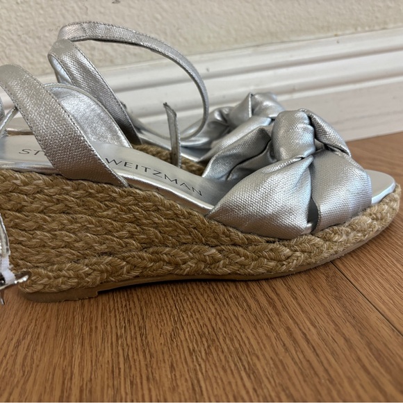 NWT Stuart Weitzman Metallic Silver Knot Playa Espadrille Wedges | Size 7.5B - Picture 8 of 9